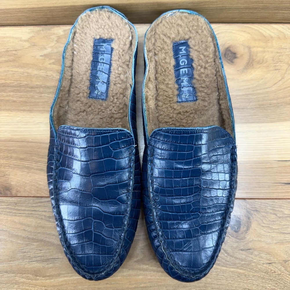 M GEMI Italian Leather Feliz Shearling Mule Womens 11 EU 42 Blue Croc Embossed